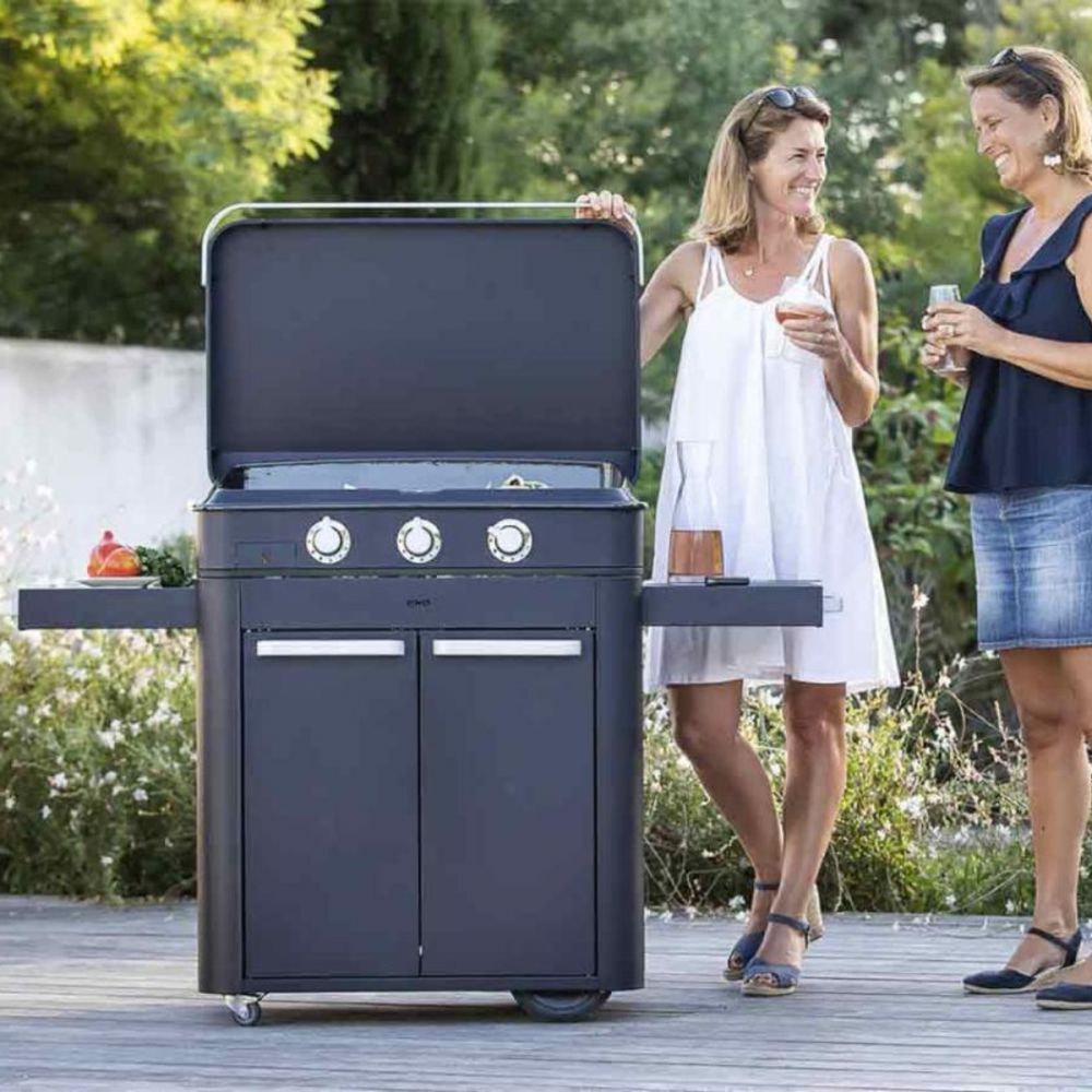 ENO Plancha a gas Enosign 80 con carrello, 100×140×67 cm, Blu Navy