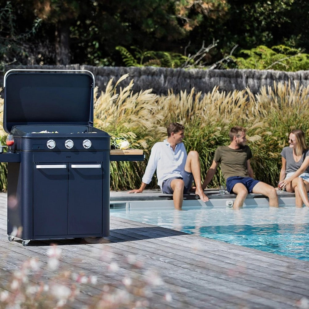 ENO Plancha a gas Enosign 80 con carrello, 100×140×67 cm, Blu Navy