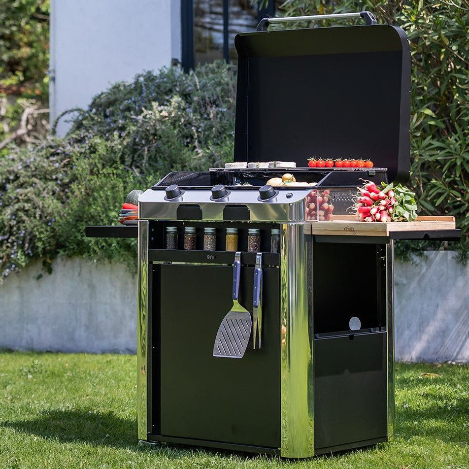 ENO, Plancha à gaz Fusion 75 avec chariot en acier inoxydable, 75 cm, acier inoxydable
