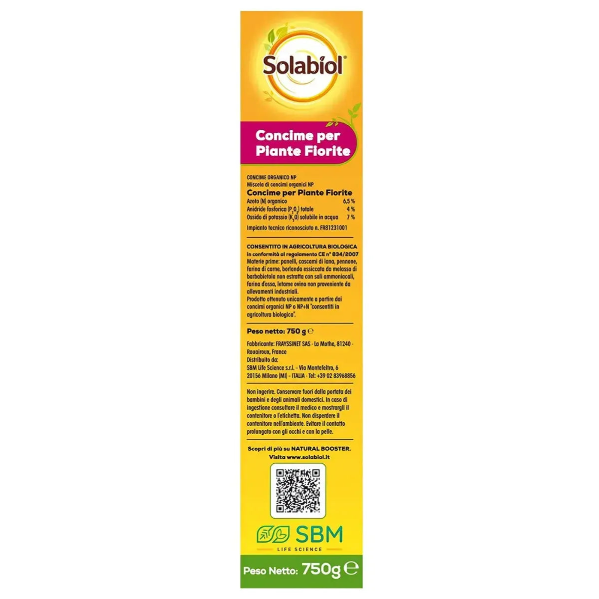 Concime Piante Fiorite Granulare Biologico 750g Solabiol