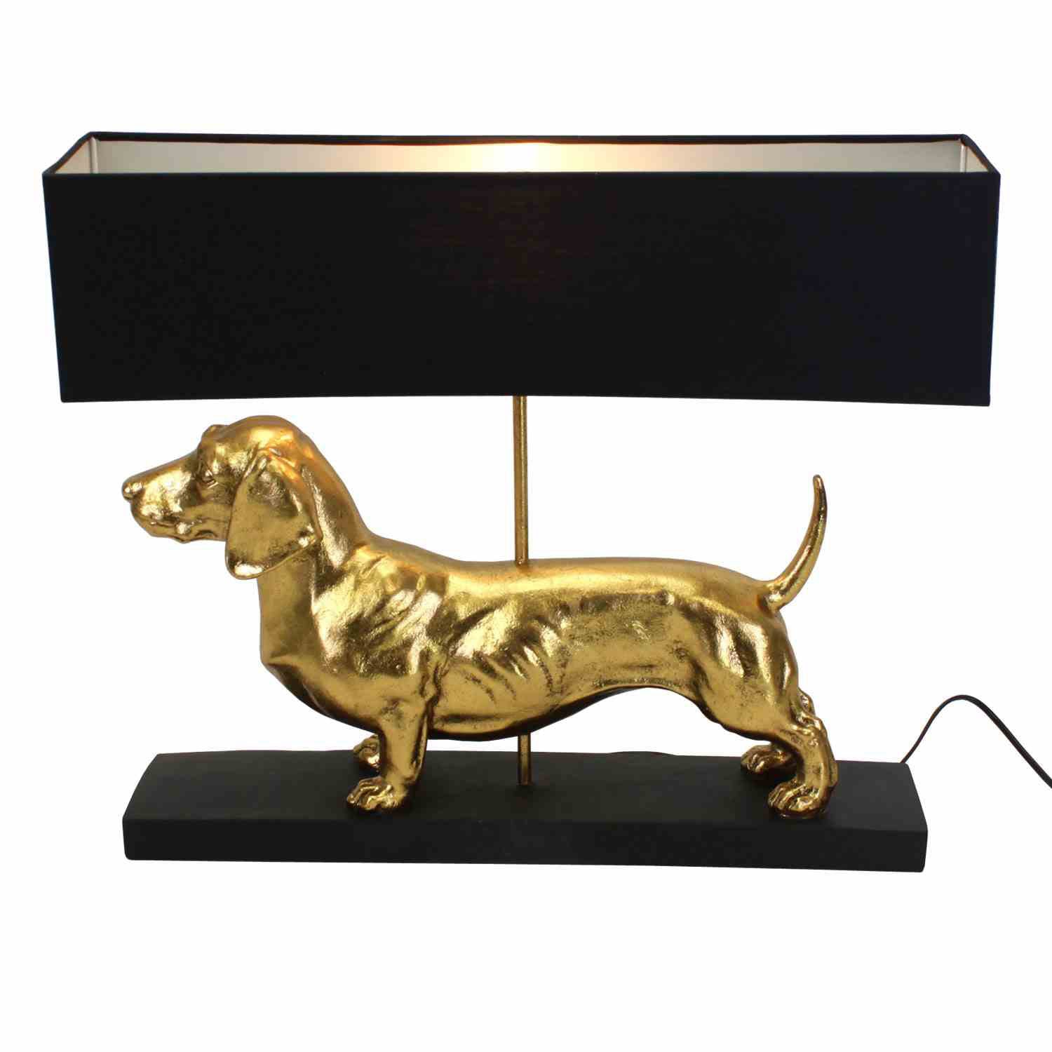 LAMPADA DA TAVOLO A FORMA DI BASSOTTO 60X14X48.5 CM NERO E ORO