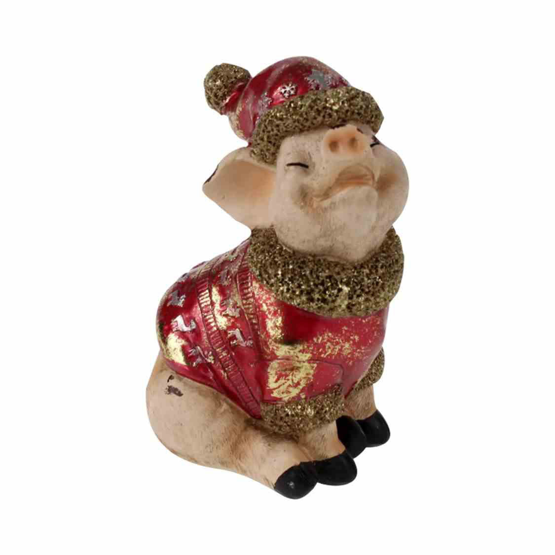 MAIALE ROSA CON VESTITO DI BABBO NATALE 12.5X10X17.5 IN POLIRESINA