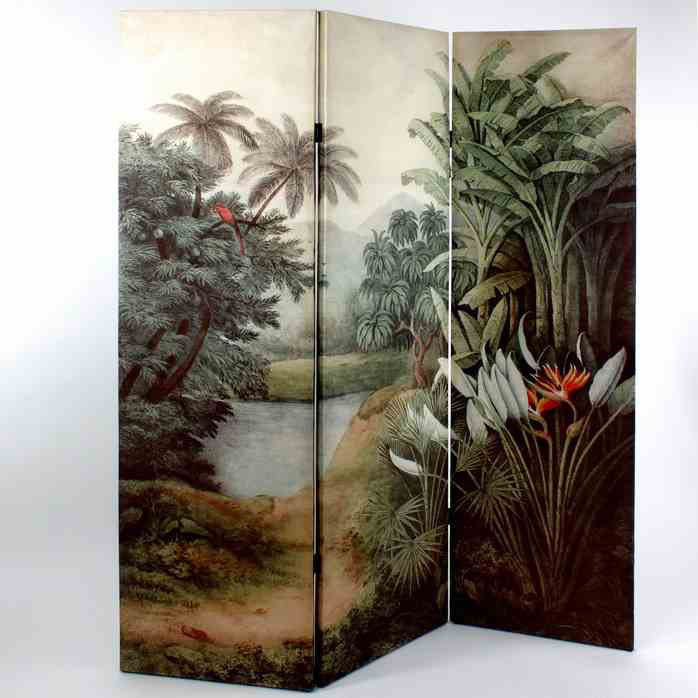 PARAVENTO JAVA 180X150 CM BEIGE E VERDE CON PAESAGGIO