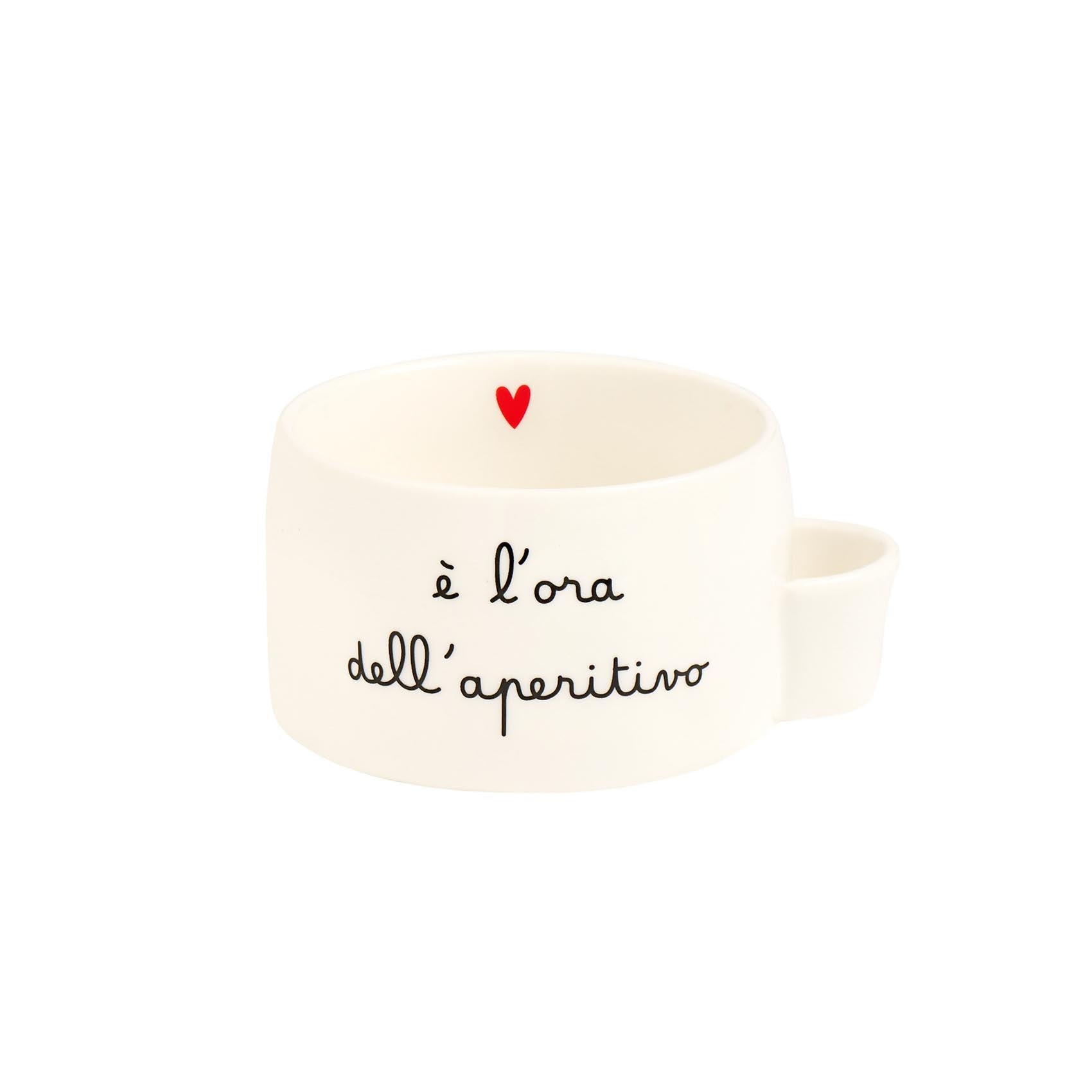 Coppetta Aperitivo E' l'ora dell'aperitivo 12 x 9.5 cm Bianco con scritta nera e cuore rosso Simple Day