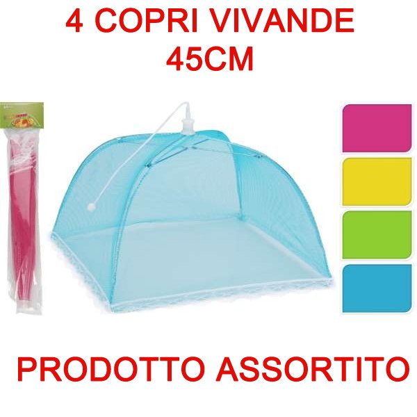 4 COPRI VIVANDE PER CIBI RICHIUDIBILE 45 CM COLORI ASSORTITI