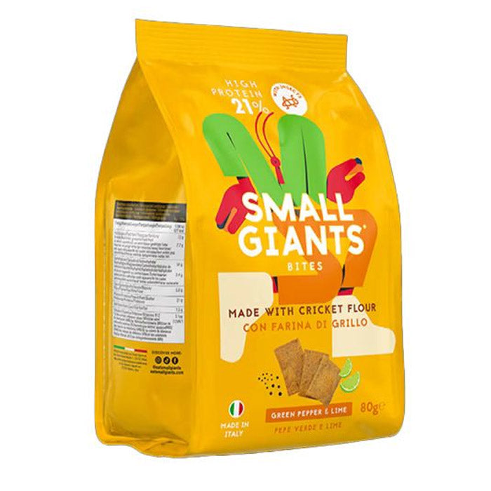 CRACKERS PROTEICI IN FARINA DI GRILLO, 80G , PEPE VERDE E LIME