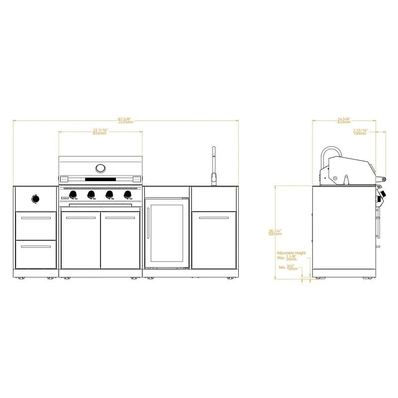 CUCINA DA ESTERNO BRABURA LITE 400 222,5x62,5x92 CM NERO