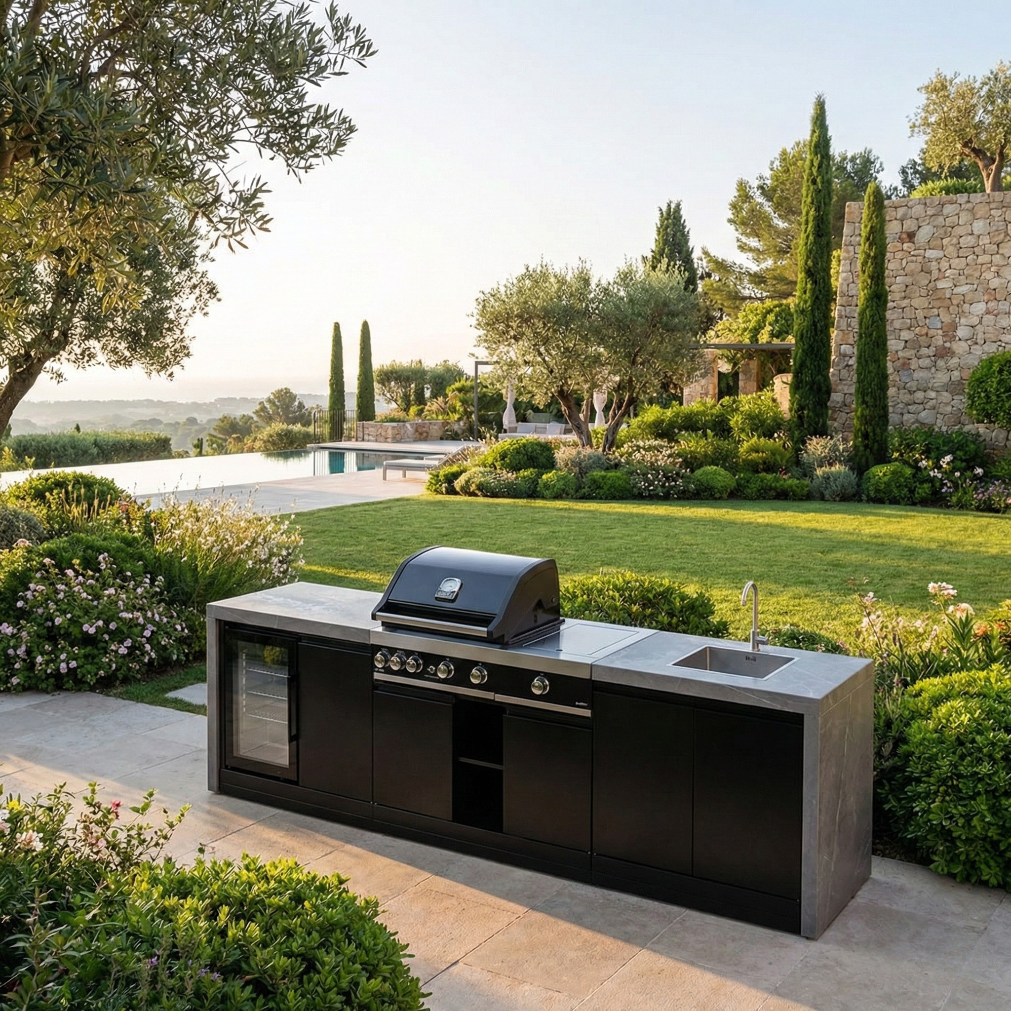 CUCINA GRANDPRO CM 299X61,5XH120 (Cucina da Esterno 299X61,5XH120 Waterfall Series con BBQ Premium G4 plus 4, Frigo e Lavello GRANDPRO )