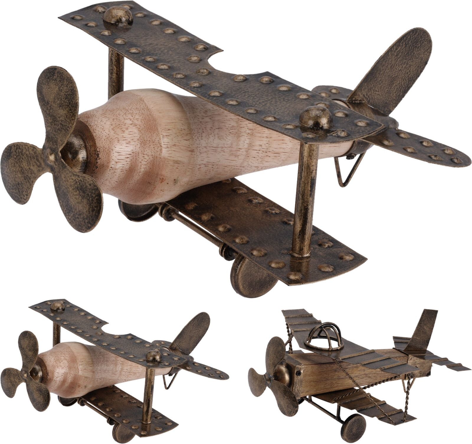 Aeroplano Decorativo in Legno e Metallo - 27 cm modello assortito