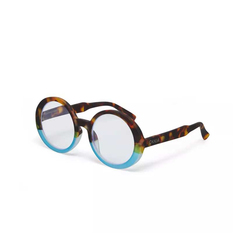 OCCHIALE DA LETTURA MODELLO LAURA COLORE HAVANA E BLU GRAD.+3.00 OKKIA