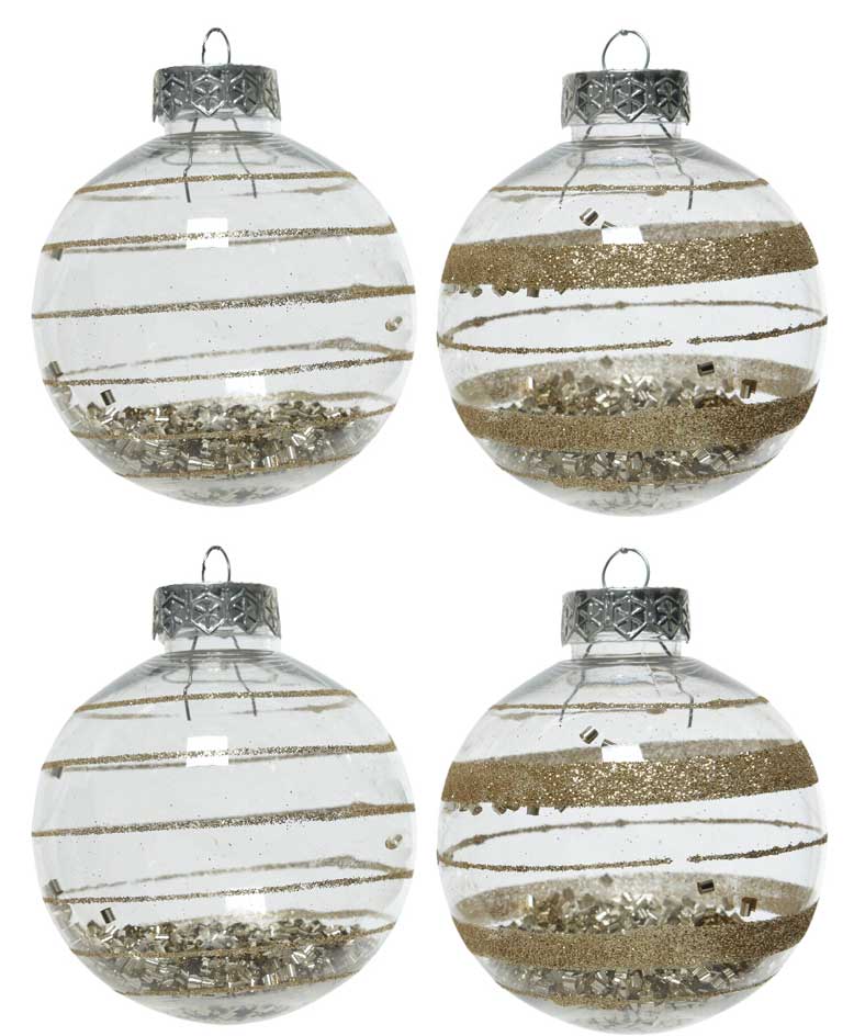 OFFERTA 4 PALLINE 8CM GRIGE CON GLITTER MODELLO ASSORTITO