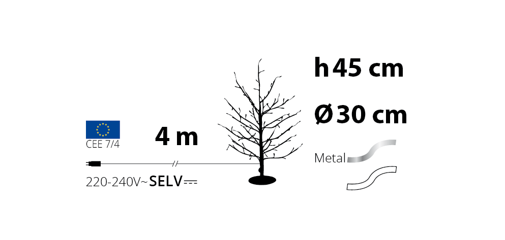 ALBERO RAMO TIGLIO BIANCO H45CM 108 MICROLED BIANCO CALDO