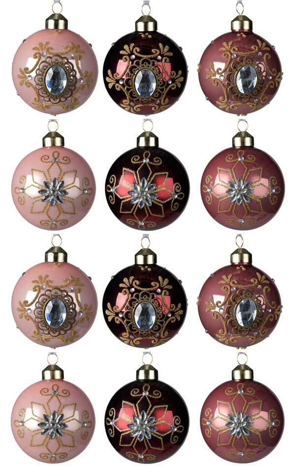 OFFERTA 12 PALLINE CON GEMMA DECORATIVA 8CM ASSORTITE