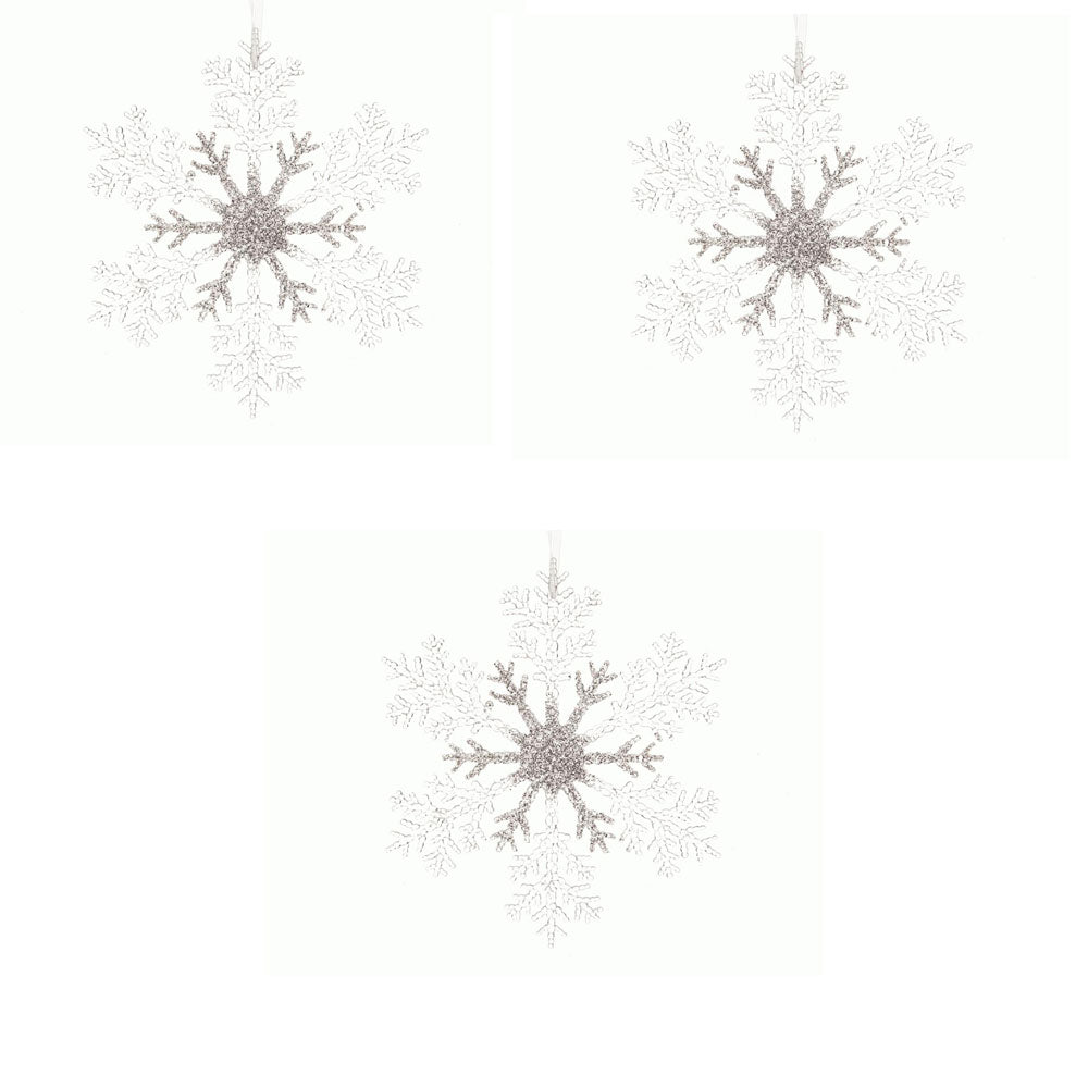 OFFERTA 3 FIOCCO NEVE 21CM ARGENTO GLITTERATO CON DECORO