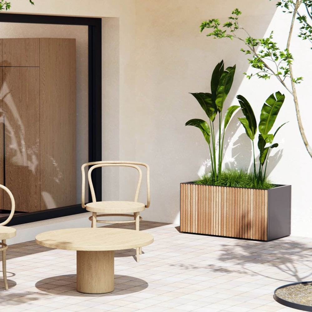 FIORIERA "DECO PLANTER" IN METALLO 100X50X50CM NERO E LEGNO