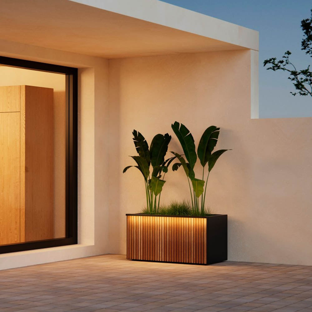 FIORIERA "DECO PLANTER" IN METALLO 100X50X50CM NERO E LEGNO