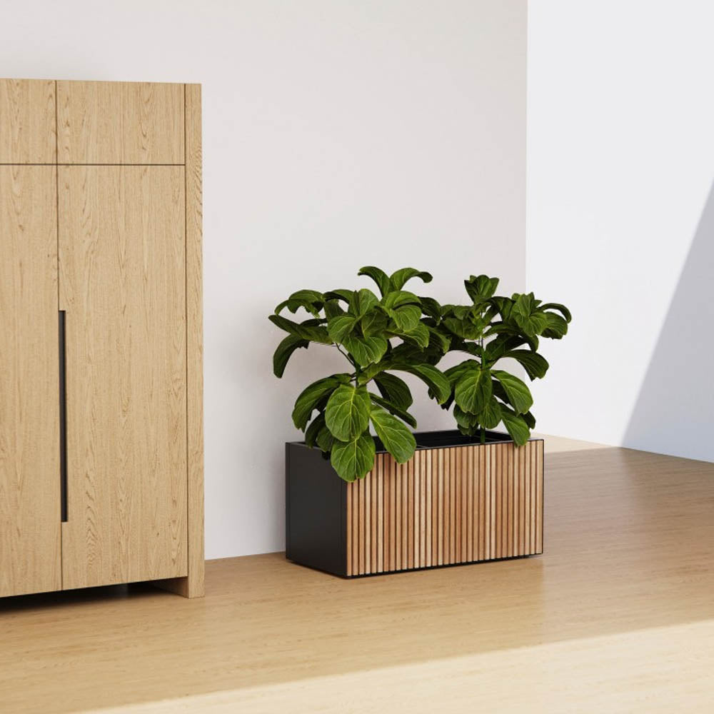 FIORIERA "DECO PLANTER" IN METALLO 100X50X50CM NERO E LEGNO