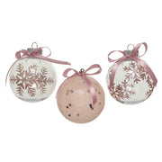 PALLINA DI NATALE TRASPARENTE SATINATO ROSA CON DECORAZIONI 8CM ASSORTITA