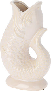 Vase en céramique, motif poisson à bouche ouverte, 16 x 9,7 x 26,5 cm, blanc