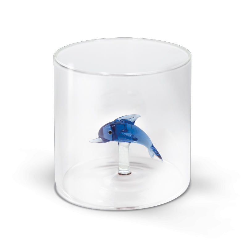 WD Lifestyle Bicchiere in Vetro Borosilicato 250 ml con Decoro Delfino