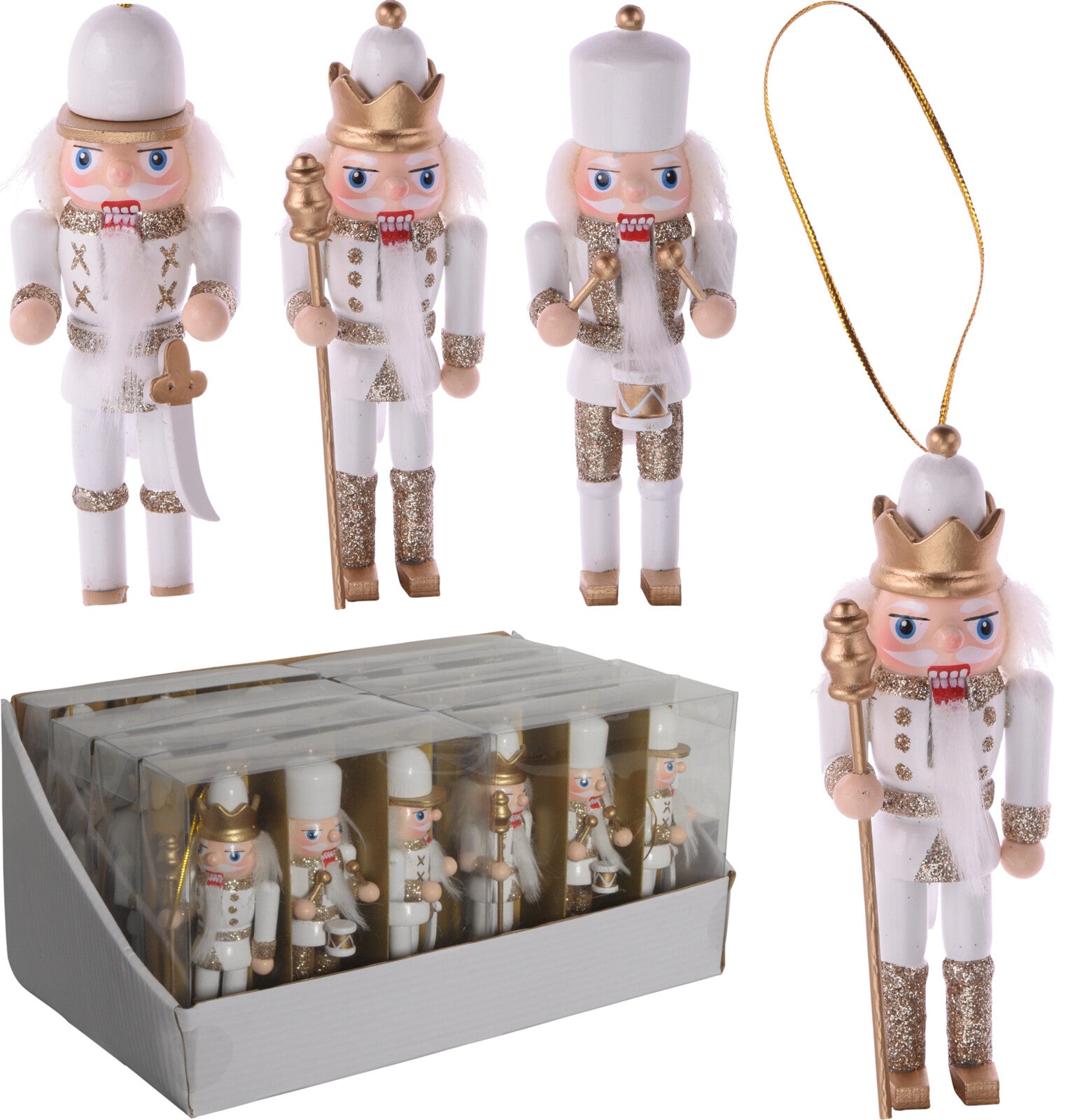 SCHIACCIANOCI DA APPENDERE SET 3PZ 12CM BIANCO/ORO