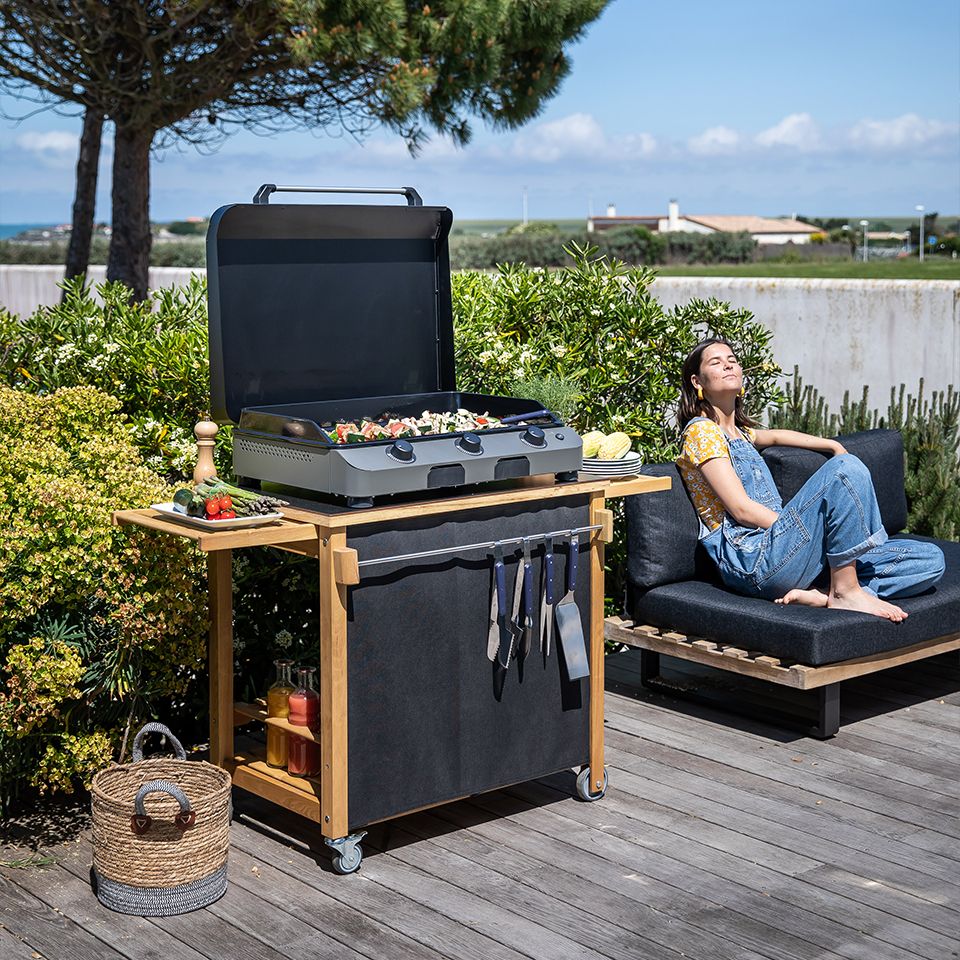 ENO Carrello barbecue Emile in legno e HPL nero