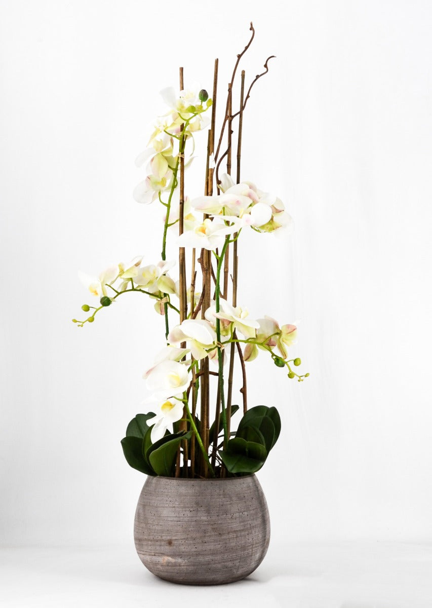 PHALAENOPSIS ORCHIDEA ARTIFICIALE 100CM CON VASO OVALE BIANCA