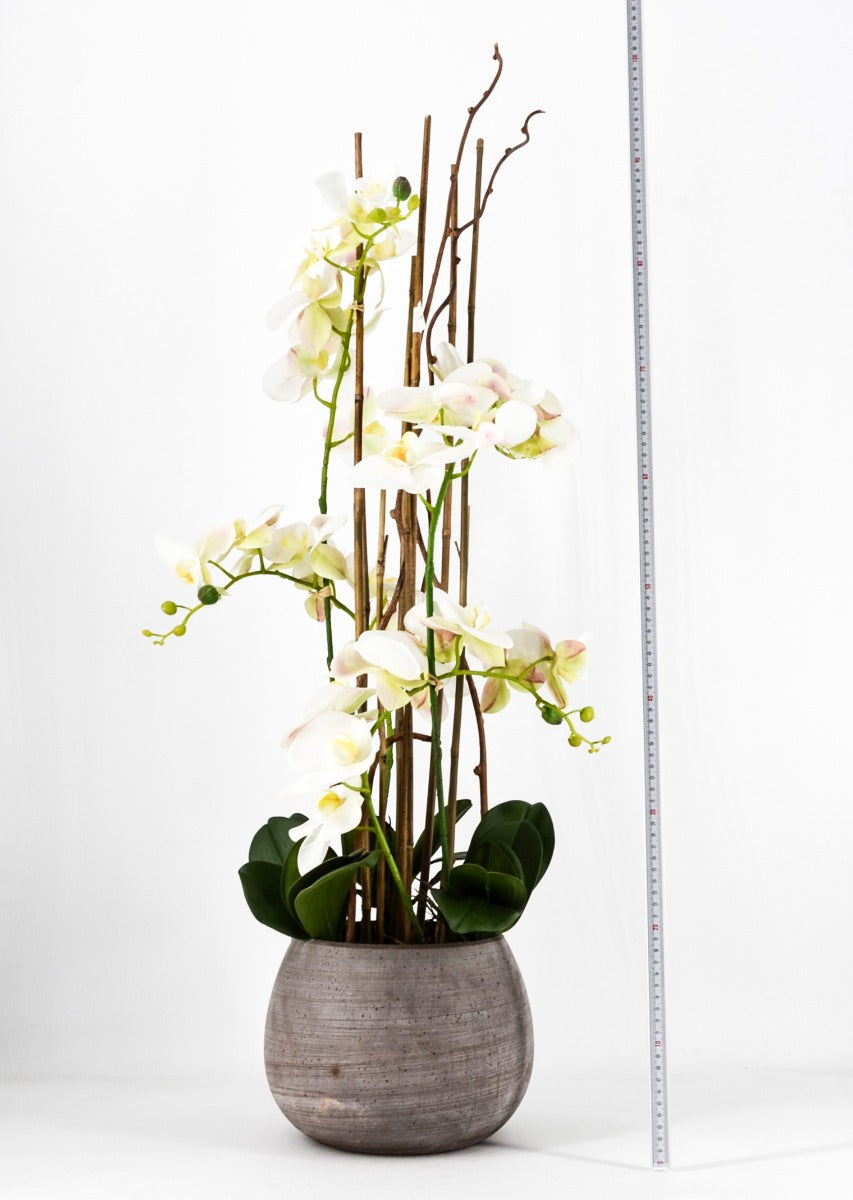 PHALAENOPSIS ORCHIDEA ARTIFICIALE 100CM CON VASO OVALE BIANCA