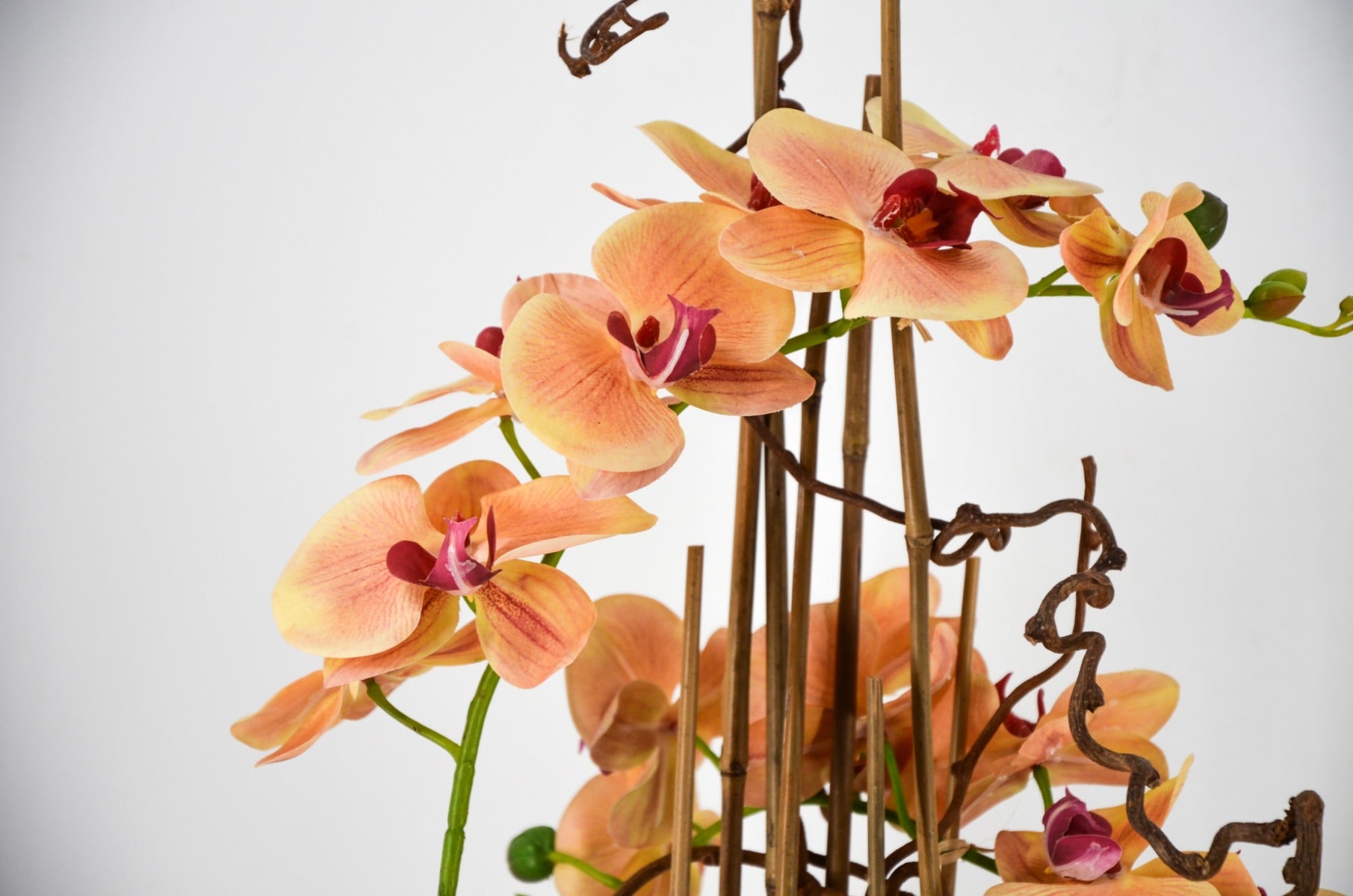 PHALAENOPSIS ORCHIDEA ARTIFICIALE 90CM CON VASO QUADRATO ARANCIONE