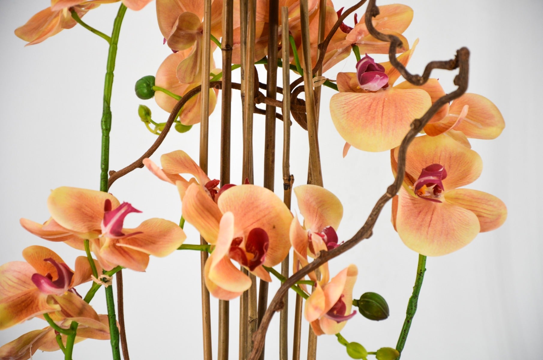 PHALAENOPSIS ORCHIDEA ARTIFICIALE 90CM CON VASO QUADRATO ARANCIONE