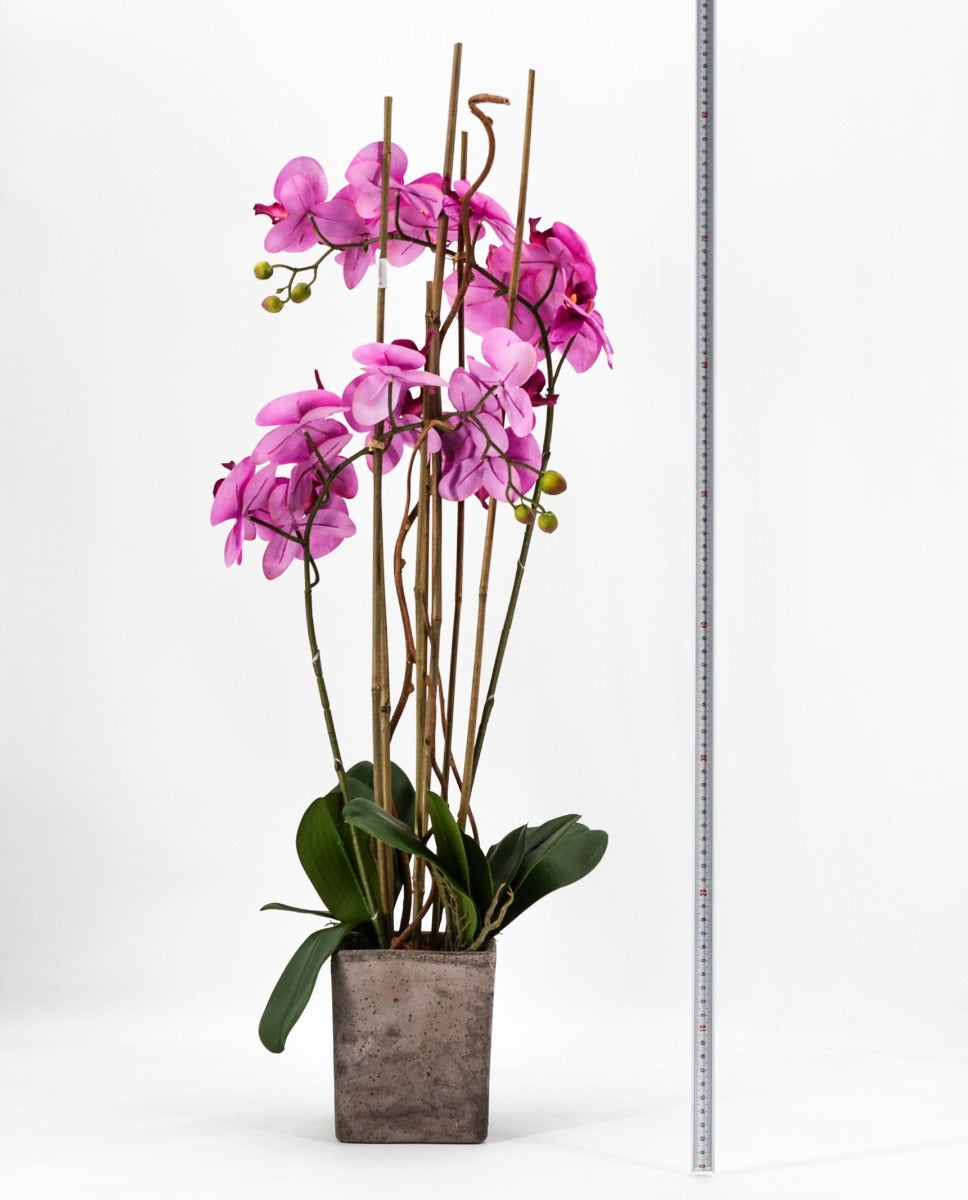 PHALAENOPSIS ORCHIDEA ARTIFICIALE 80CM CON VASO QUADRATO ROSA