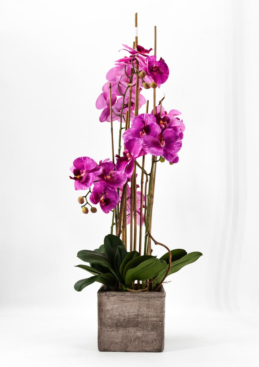 PHALAENOPSIS ORCHIDEA ARTIFICIALE 90CM CON VASO QUADRATO ROSA