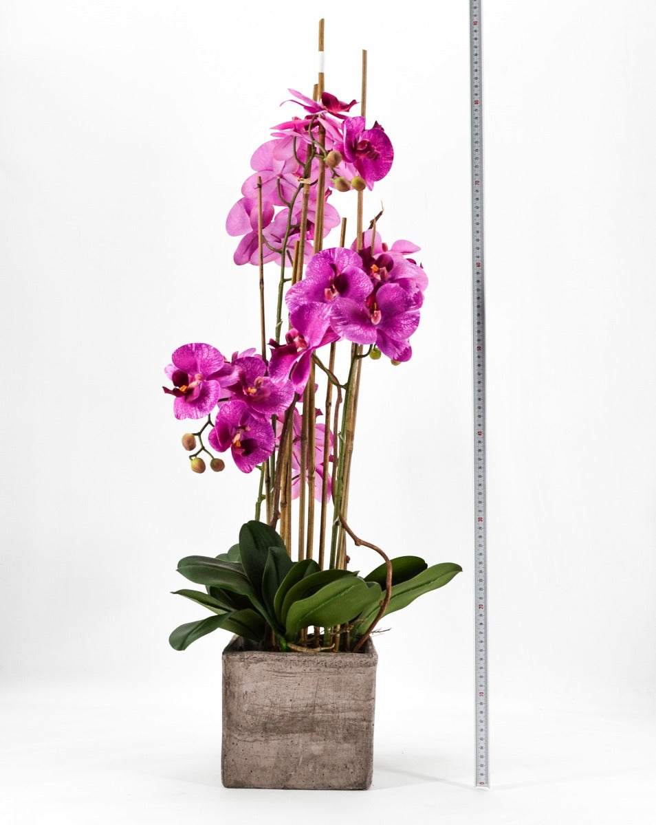PHALAENOPSIS ORCHIDEA ARTIFICIALE 90CM CON VASO QUADRATO ROSA