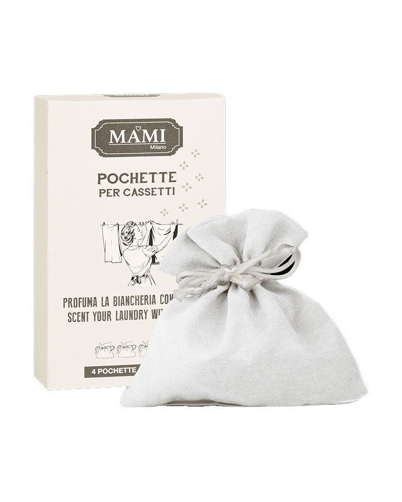 4 POCHETTE PER CASSETTI MEDIE BIANCHE PROFUMA BIANCHERIA CON LE PERLE