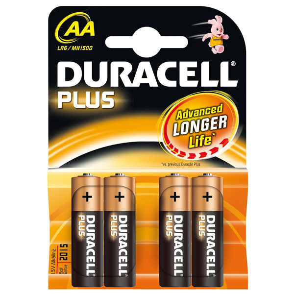 4 PILE ALCALINE DURACELL PLUS STILO AA 1,5V