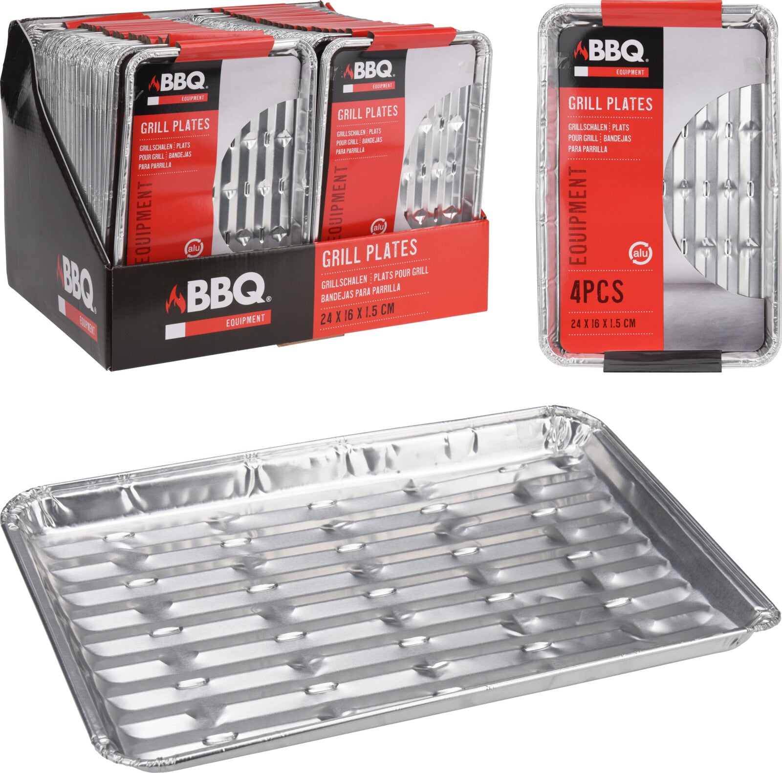 4 VASSOI GRILL BBQ IN ALLUMINIO 24X16CM