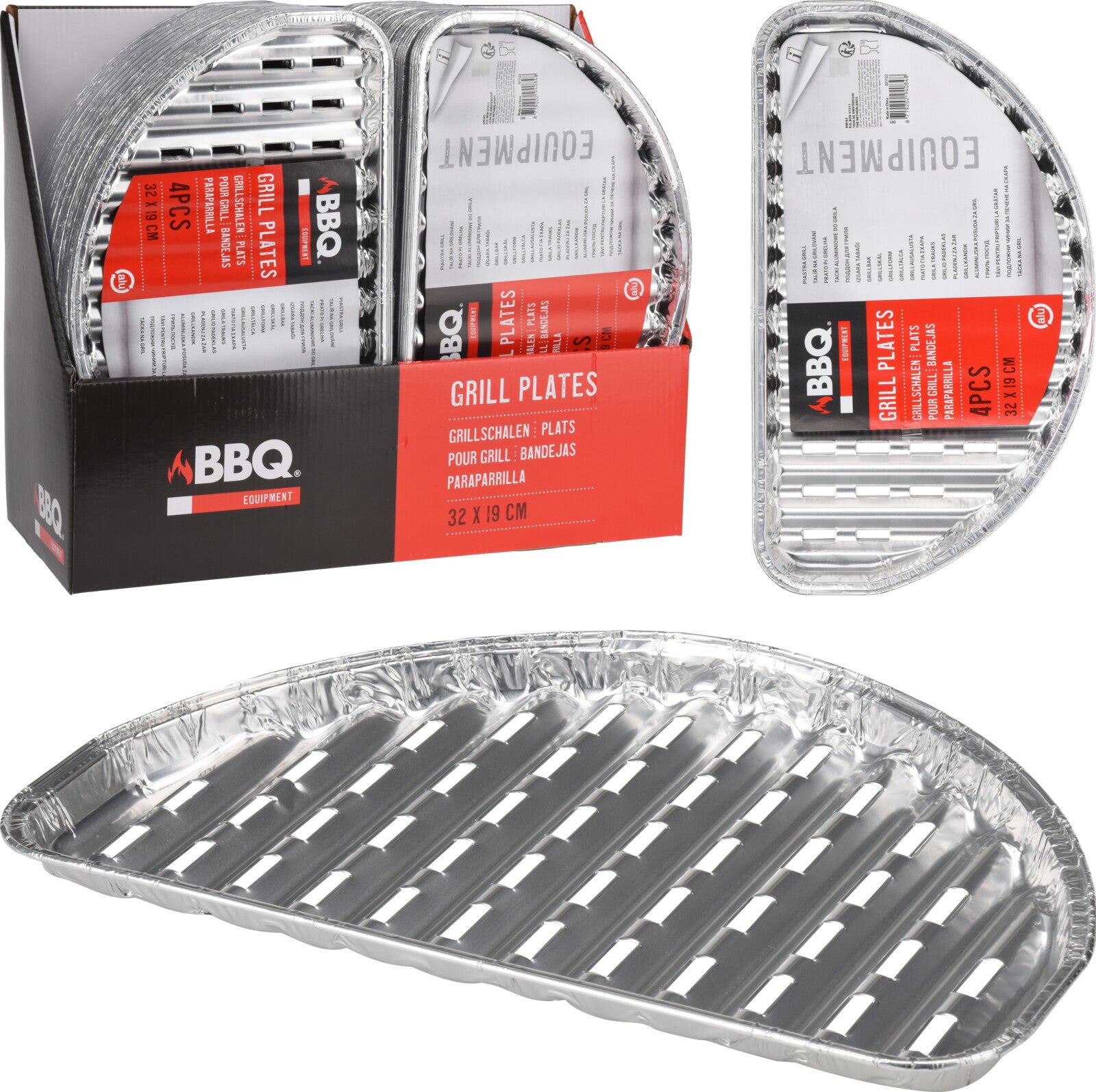 4 VASSOI FORATI GRILL BBQ IN ALLUMINIO 32X19CM