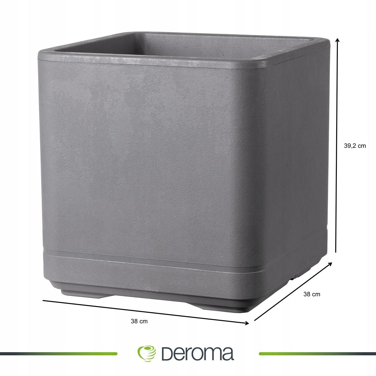 Vaso quadrato con riserva d’acqua Cubo Cosmo, 38x38x39,2 cm (25,5 L), Grigio Cenere