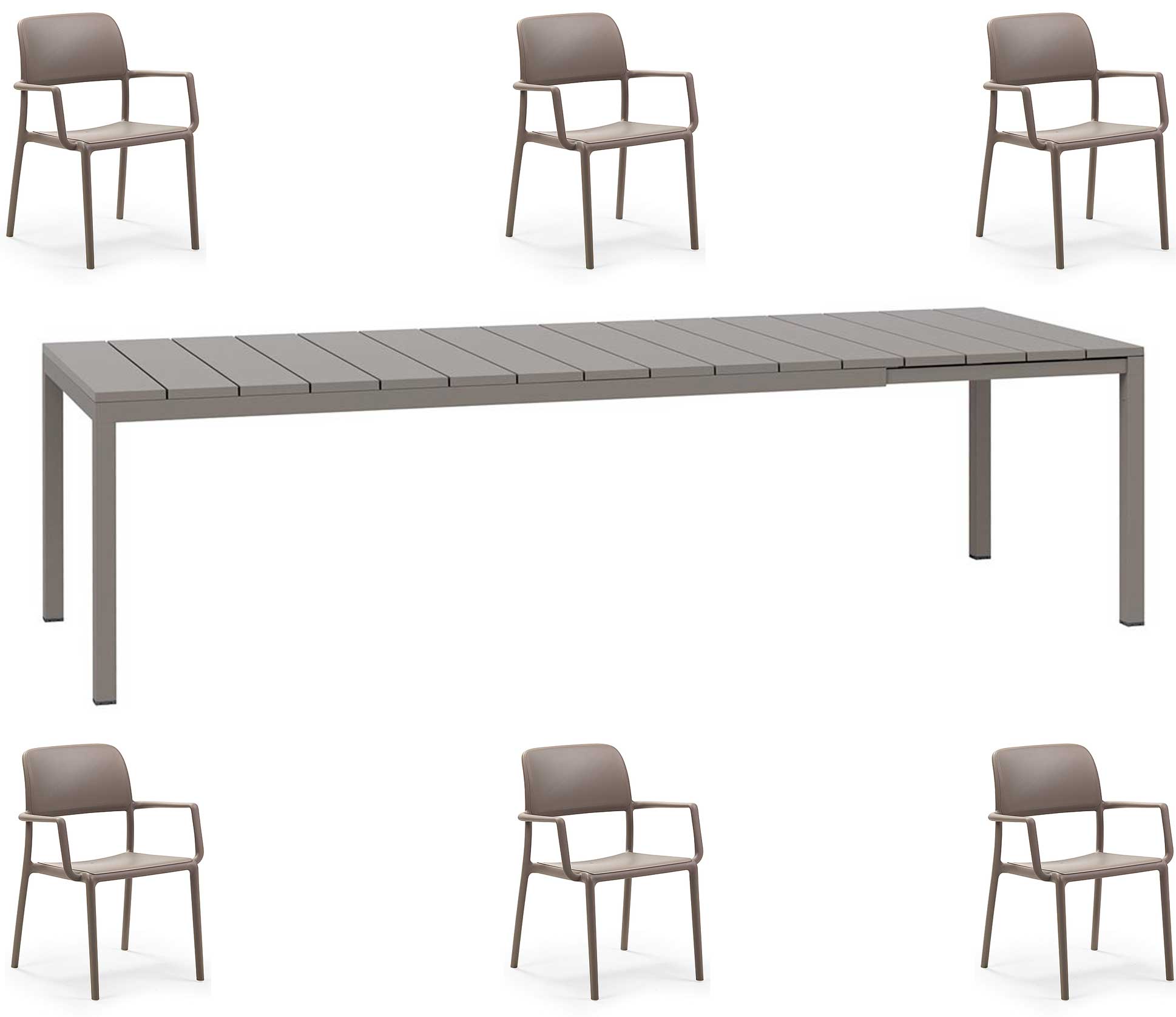 OFFERTA TAVOLO RIO ALLUNGABILE 140/210CM +6 POLTRONE RIVA COLORE A SCELTA
