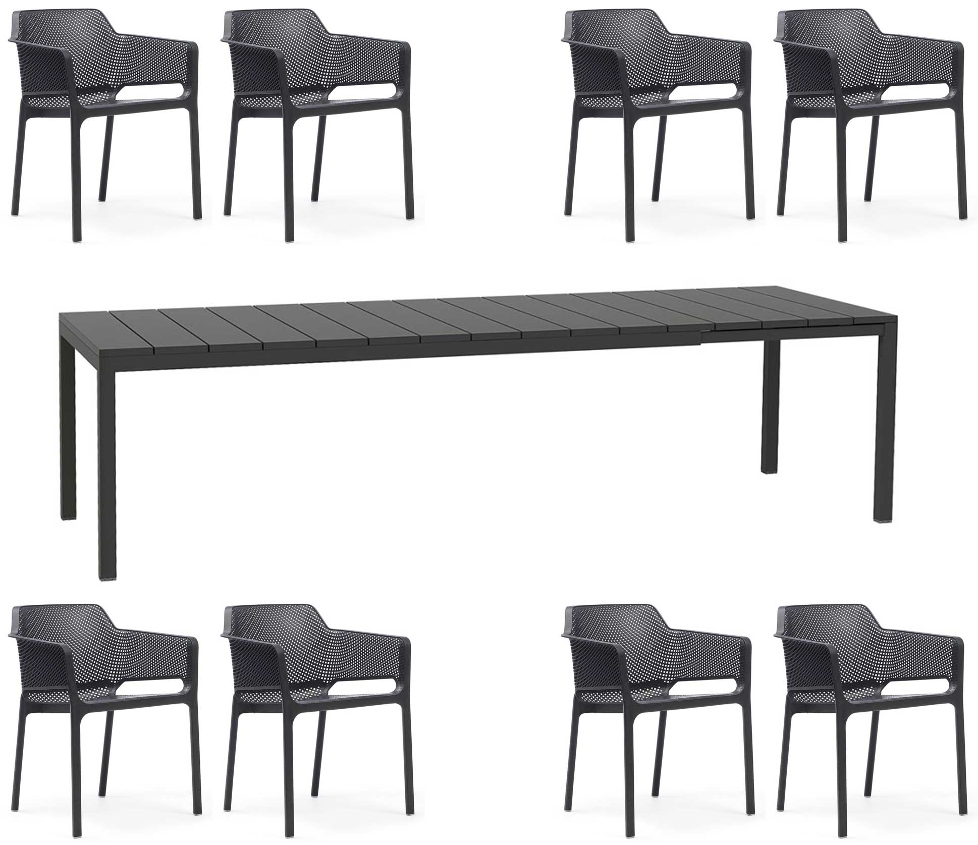 OFFERTA TAVOLO RIO ALLUNGABILE 210/280 +8 POLTRONE NET COLORE A SCELTA