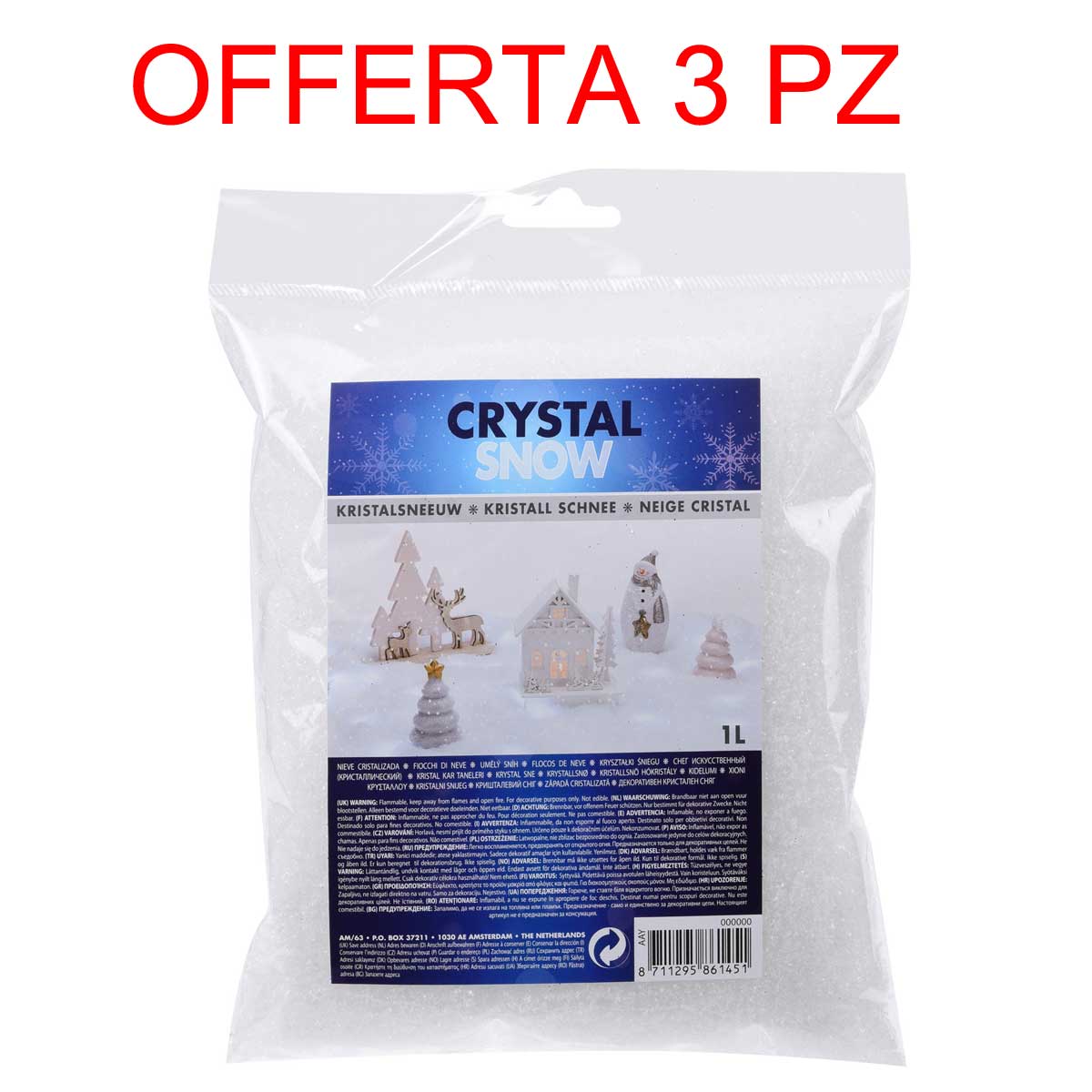 OFFERTA 3 SACCHETTI NEVE ARTIFICIALE FIOCCHI DI NEVE 1 LITRO