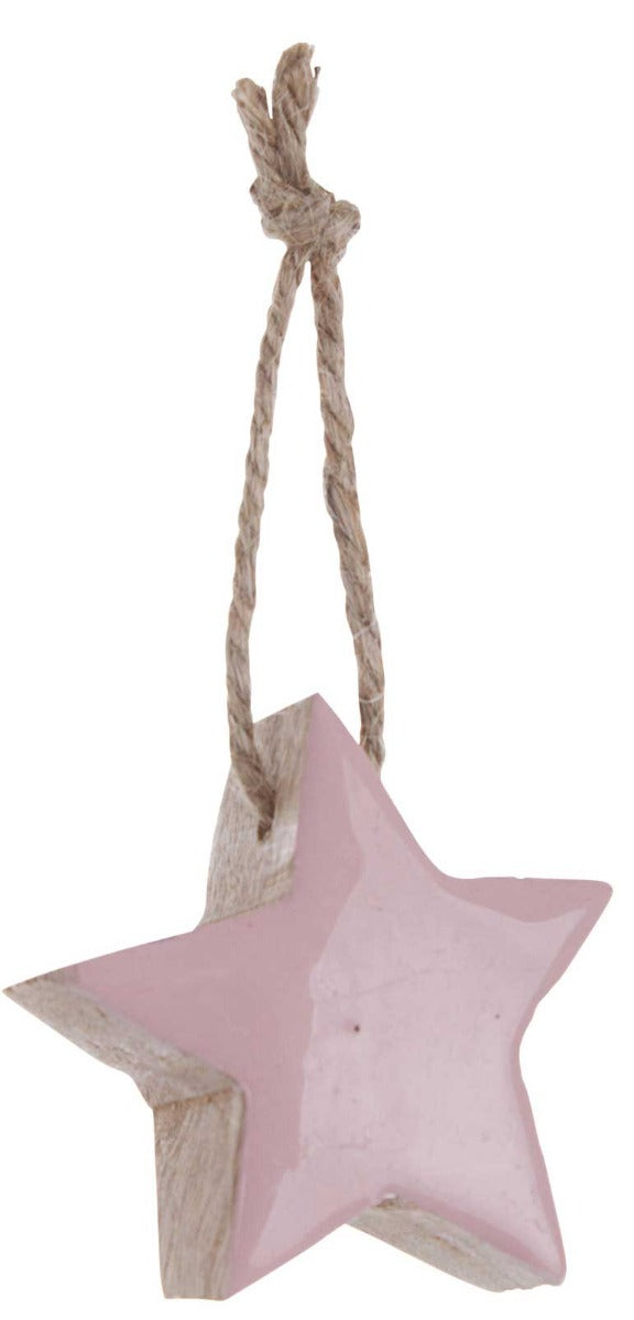 PENDAGLIO STELLA ROSA IN LEGNO 5CM