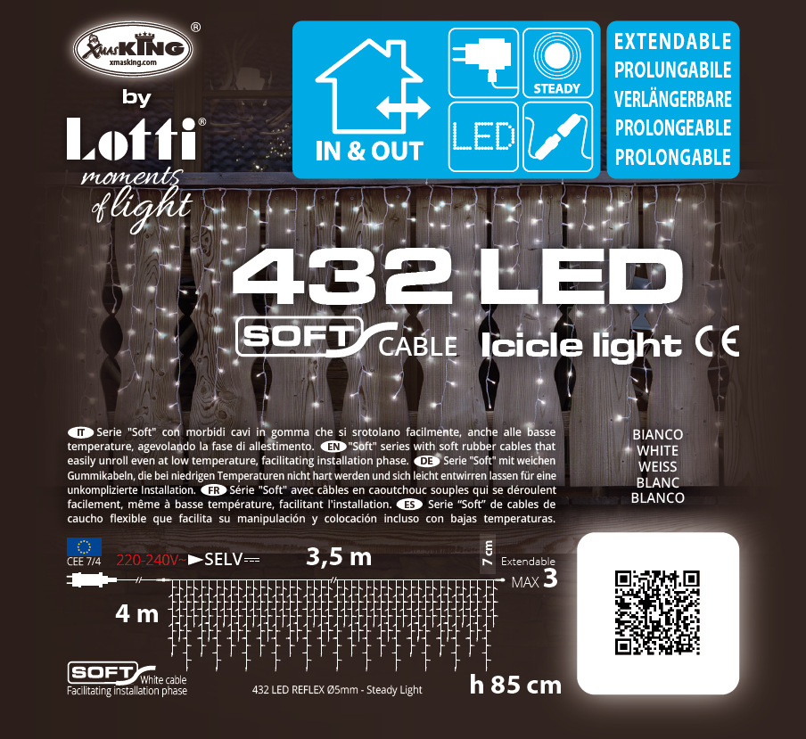 CASCATA LUMINOSA ICE LIGHT 350CM 432 LED BIANCO