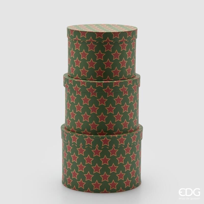 Set 3 Pezzi Scatola Stelle Rotondo H.17 D.25 Verde/Rosso