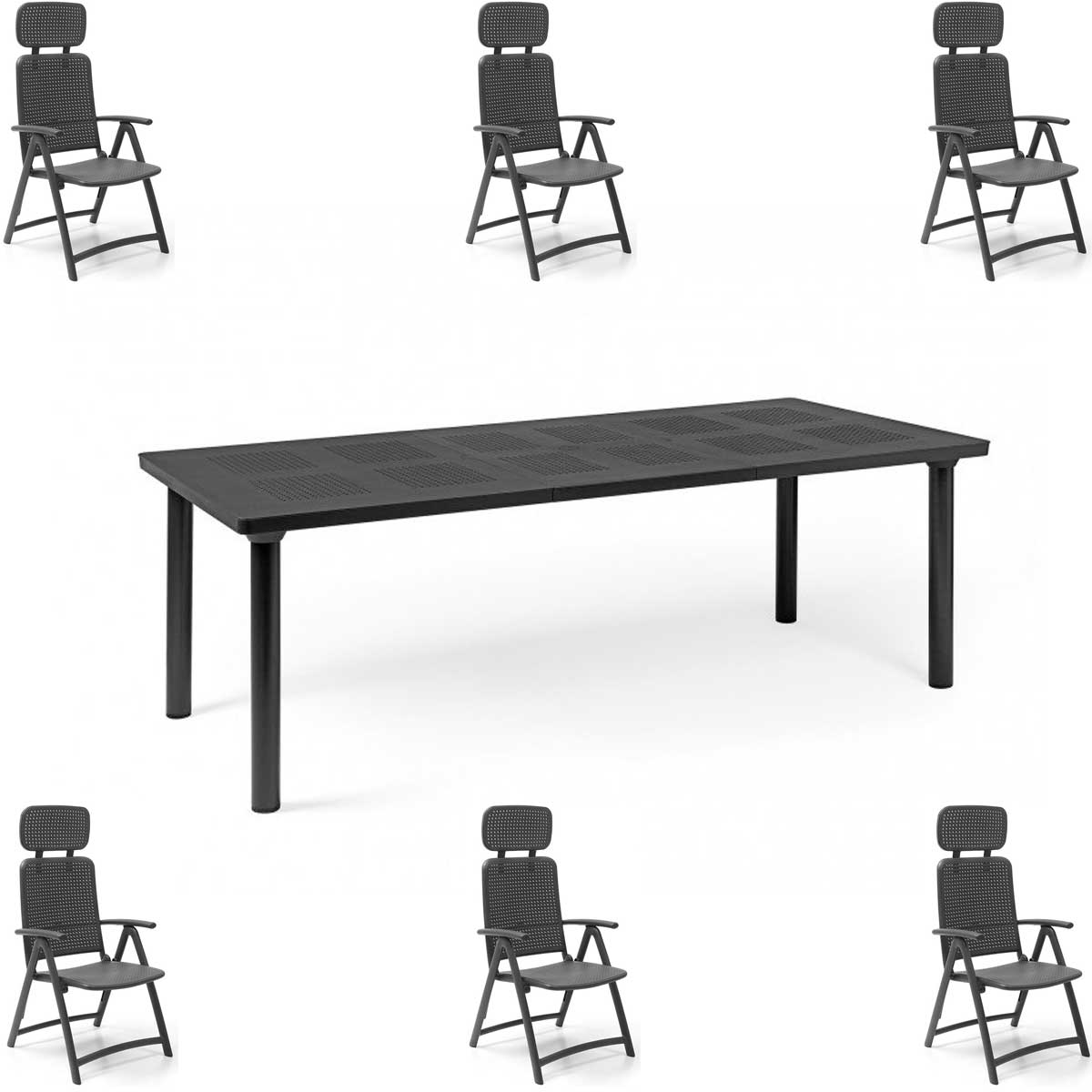 OFFRE : TABLE EXTENSIBLE LIBECCIO 160/220CM + 6 FAUTEUILS AQUAMARINE DANS LA COULEUR DE VOTRE CHOIX