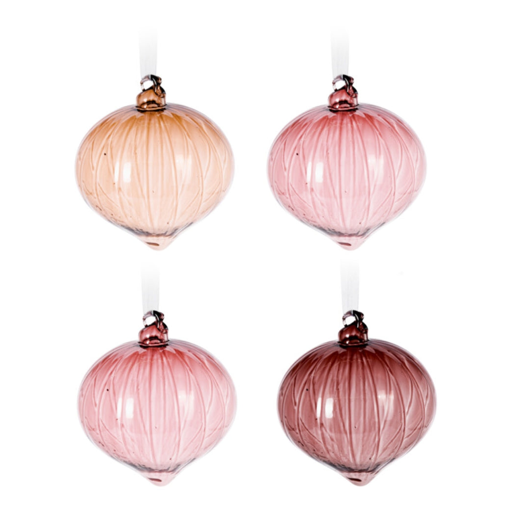 OFFERTA 6 PALLINE DI NATALE A CIPOLLA IN VETRO ROSA 10CM