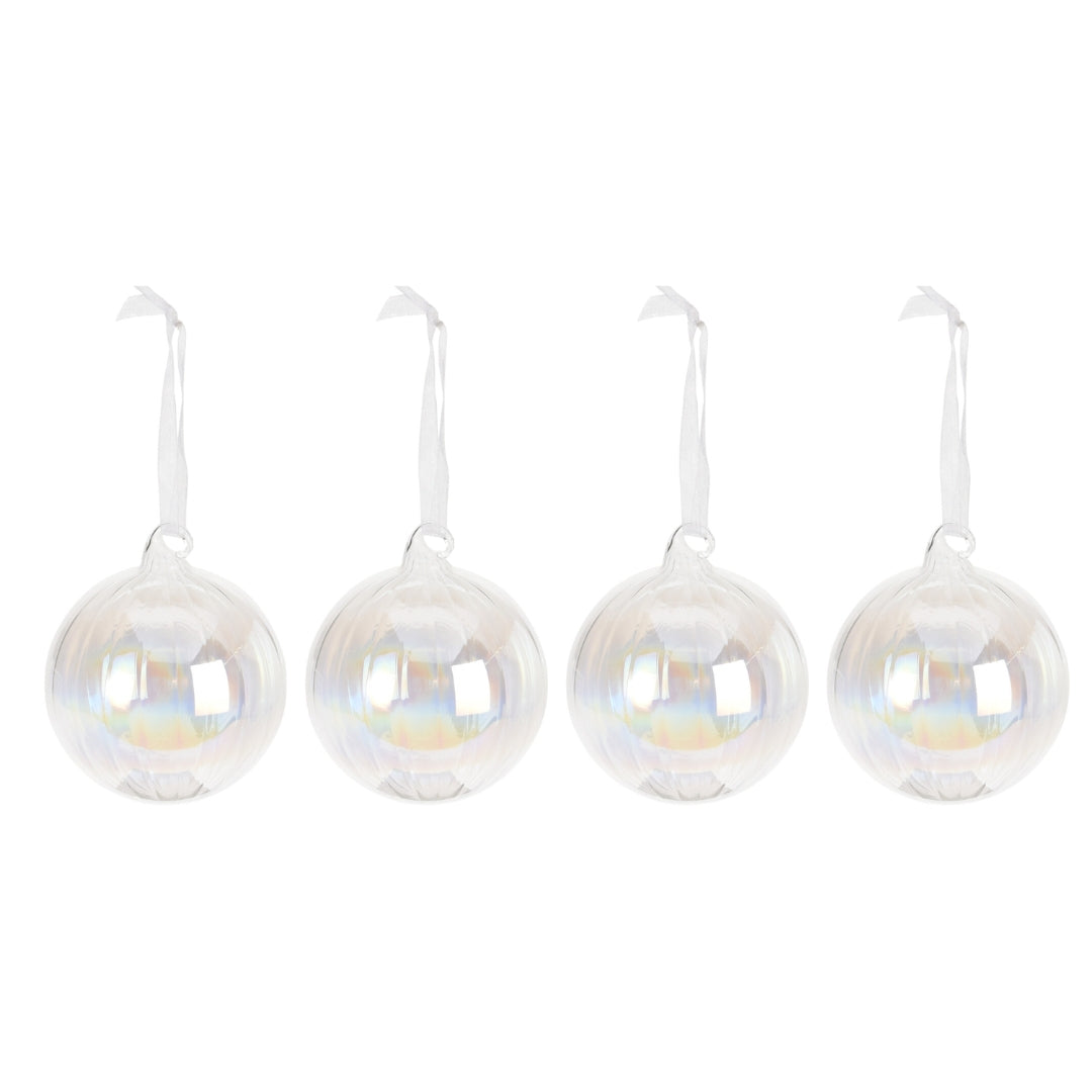OFFERTA 4 PALLINE DI NATALE IN VETRO IRIDESCENTE 8CM