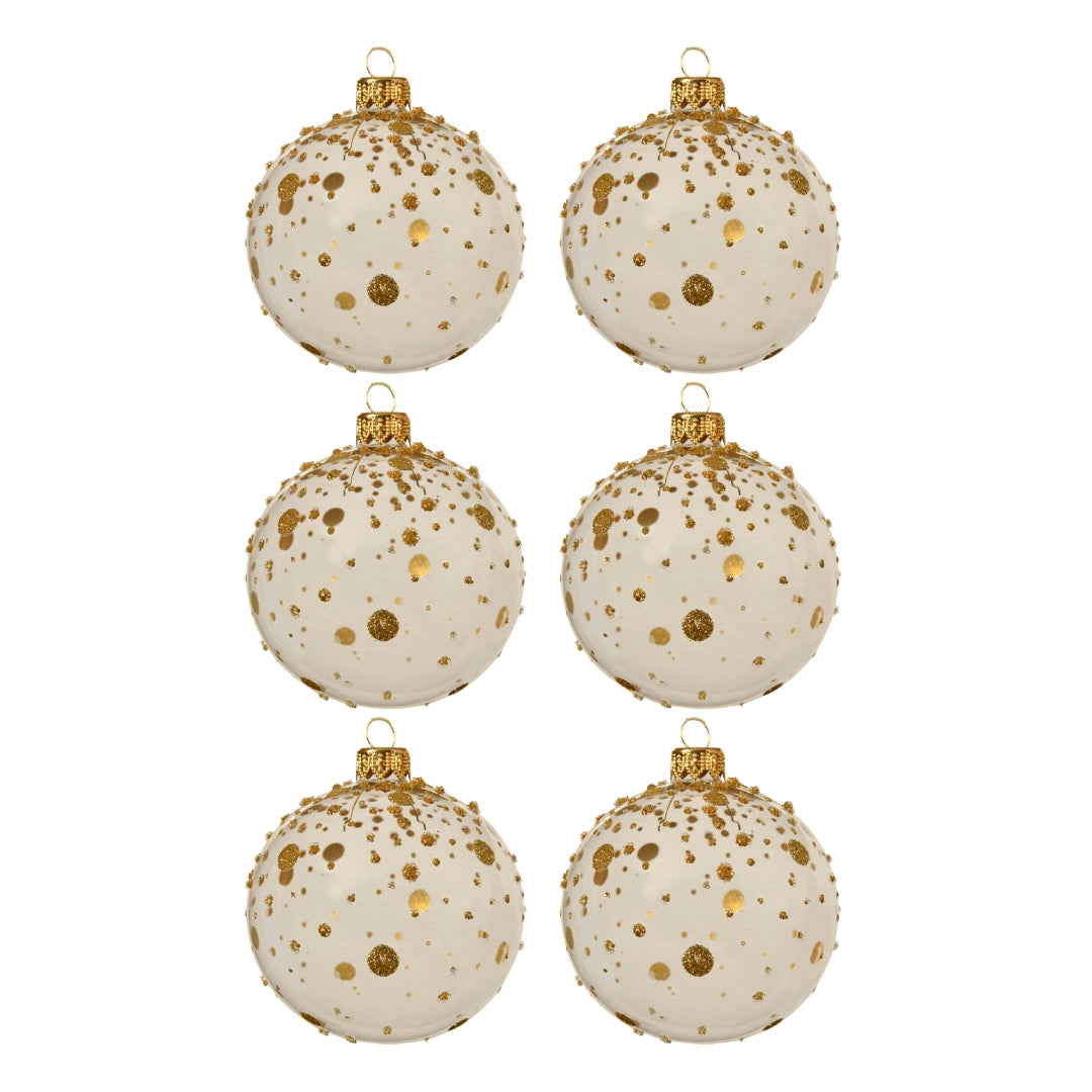 OFFERTA 6 PALLINE DI NATALE IN VETRO D.8CM BIANCA CON GLITTER