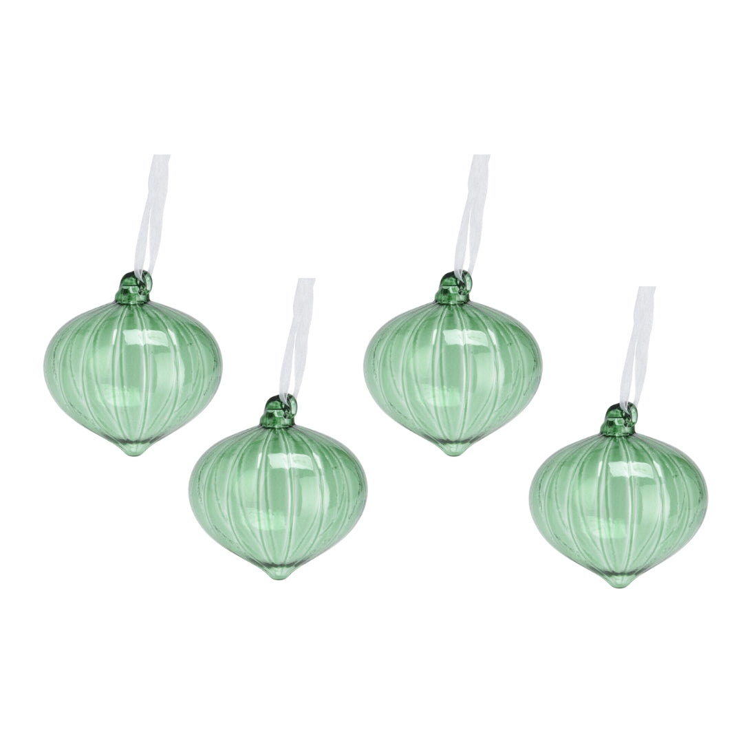 OFFERTA 4 PALLINE DI NATALE A CIPOLLA IN VETRO VERDE 8CM