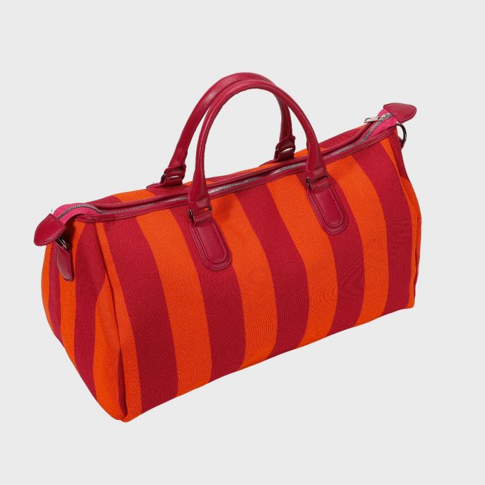 Borsa da Viaggio City Girl Travel Bag a Righe Rosso Arancione - immagine 4